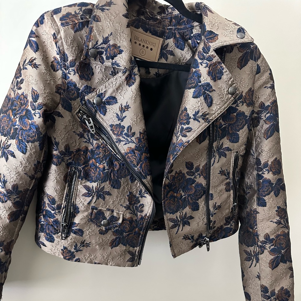 Blank Nyc Cropped Floral Moto Jacket Gem